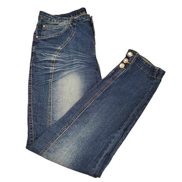 Denim - BLUE STRETCH JEANS WITH JEWELED ACCENTS SIZE 17/18